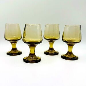 4 Vintage Libbey Tawny Accent Cordial Double Shot Glasses 2 Ounces Smoky Brown